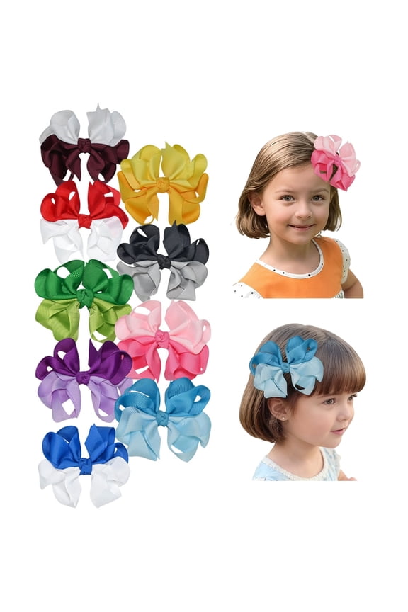 9 Pcs 3.5inch Layered Grosgrain Hair Bows for Girls 4-12 Years, Colorful Ribbon Clips for School & Birthday Parties