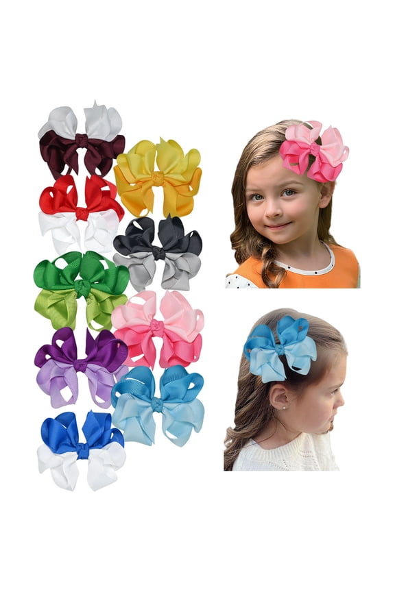 9 pack 3.5 inch multi color hair bows, layered ruffle grosgrain ribbon baby bows with clips for girls toddlers