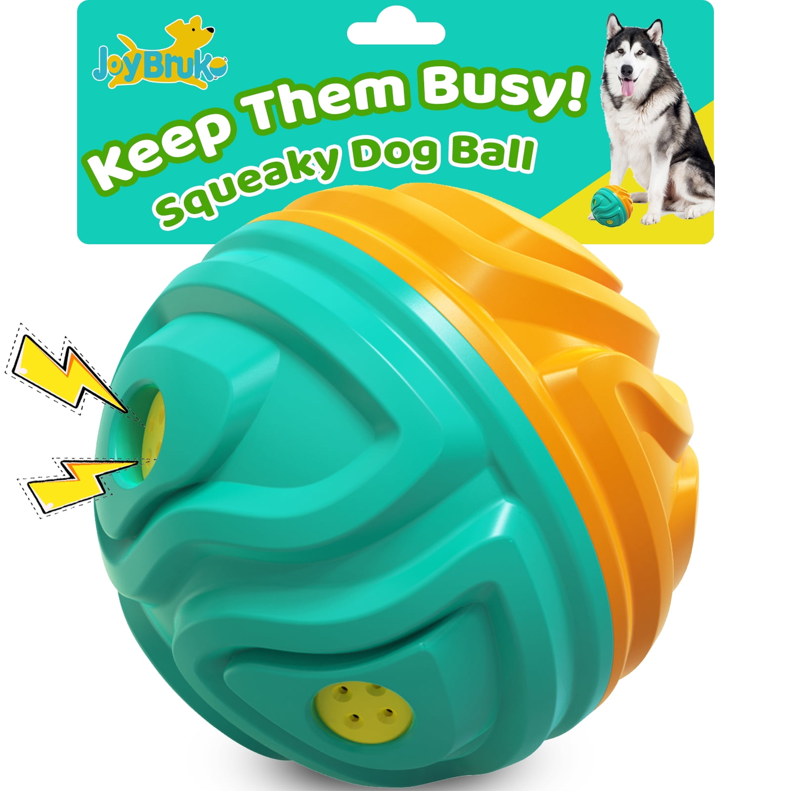 JoyBruko Dog Ball for Aggressive Chewers - Interactive Dog Toy Balls Fun Squeaky Giggle Sound to Keep Them Busy, Durable for Small Medium Large Breeds, Rubber Pet Chew Toys, Orange & Blue