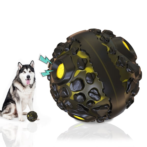 JoyBruko Dog Ball for Aggressive Chewers - Interactive Dog Toy Balls Fun Squeaky Giggle Sound to Keep Them Busy, Durable for Small Medium Large Breeds, Rubber Pet Chew Toys, Black & Yellow