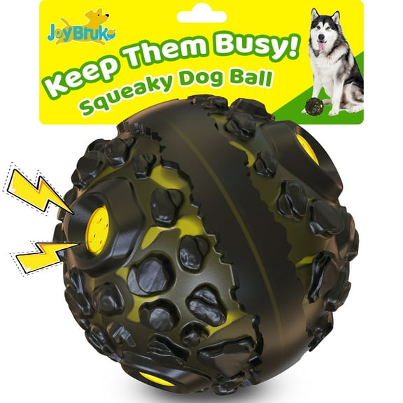 JoyBruko Dog Ball for Aggressive Chewers - Interactive Dog Toy Balls Fun Squeaky Giggle Sound to Keep Them Busy, Durable for Small Medium Large Breeds, Rubber Pet Chew Toys, Black & Yellow