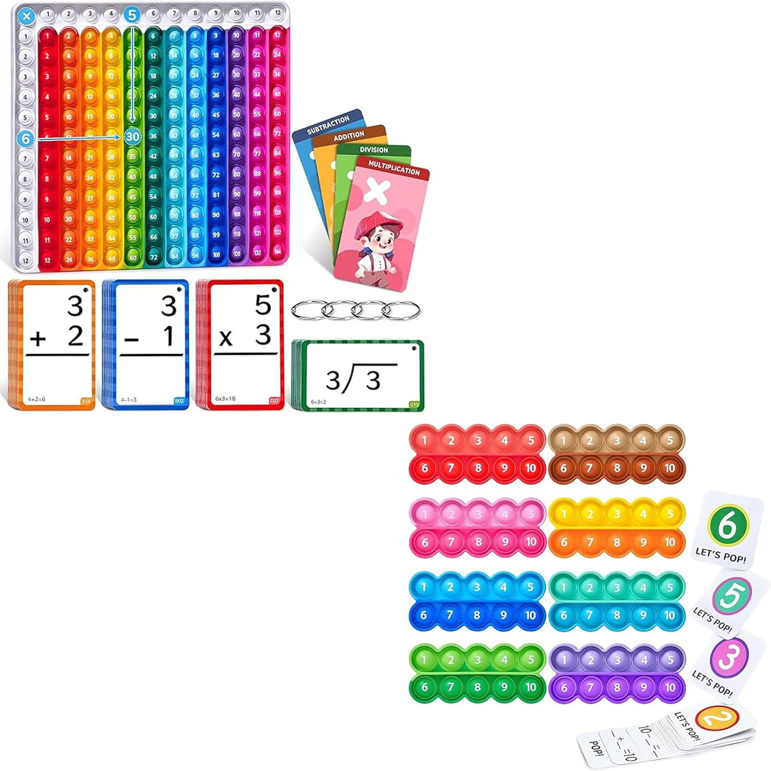 JoyCat Math Flash Cards+8 Ten-Frame Pop Fidget Toys,Math Games for Kids ...