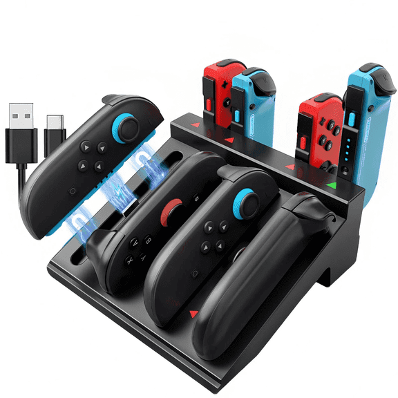 Charger for Nintendo Switch 2 (2025) JoyCon & 1 & OLED , 8-Slot Charging Station with Ultra-Strong Magnetism,, LED Charge Indicators, Includes Type-C Cable