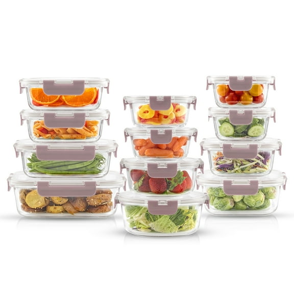 JoyFul 12 Glass Storage Containers with Leakproof Lids Set – Blushy Pink