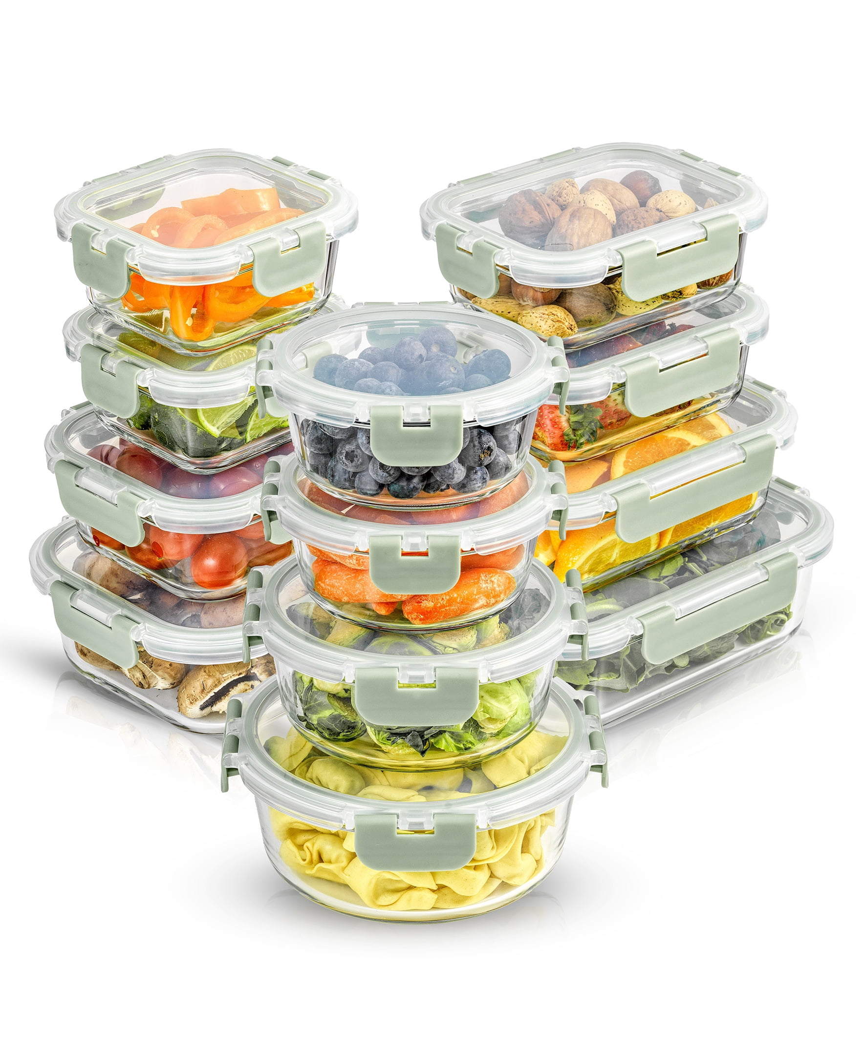 JoyFul 12 Glass Storage Containers with Leakproof Lids Set – Sage Green ...