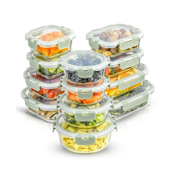 JoyFul 12 Glass Storage Containers with Leakproof Lids Set – Sage Green