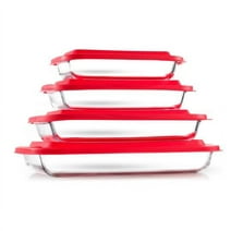 JoyFul 8 Piece Glass Baking Dish with Lid Set (Red) Large Glass Casserole Dishes with Covers