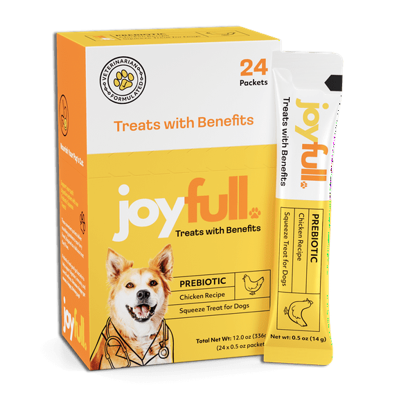 JoyFull Chicken Squeeze Treats for Dogs – Prebiotic Gut Health Treats Made with Real Cage-Free Chicken – Lickable, Enrichment-Friendly, Meal Topper – 24 Easy Squeeze Sticks (0.5oz Each)