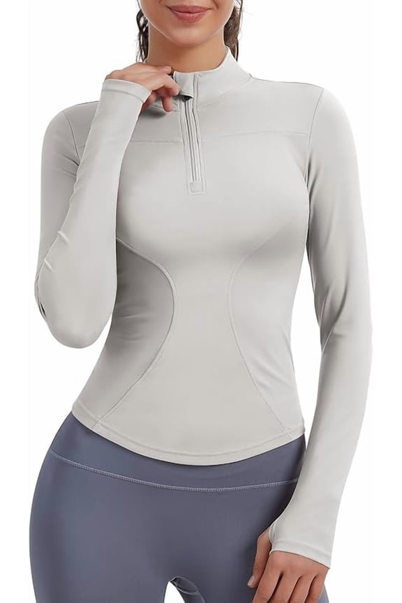 Long Sleeve Crop Yoga Gym Tops for Women Half Zip Up Athletic Running Workout T-shirt Define Sport Jacket with Thumb Holes
