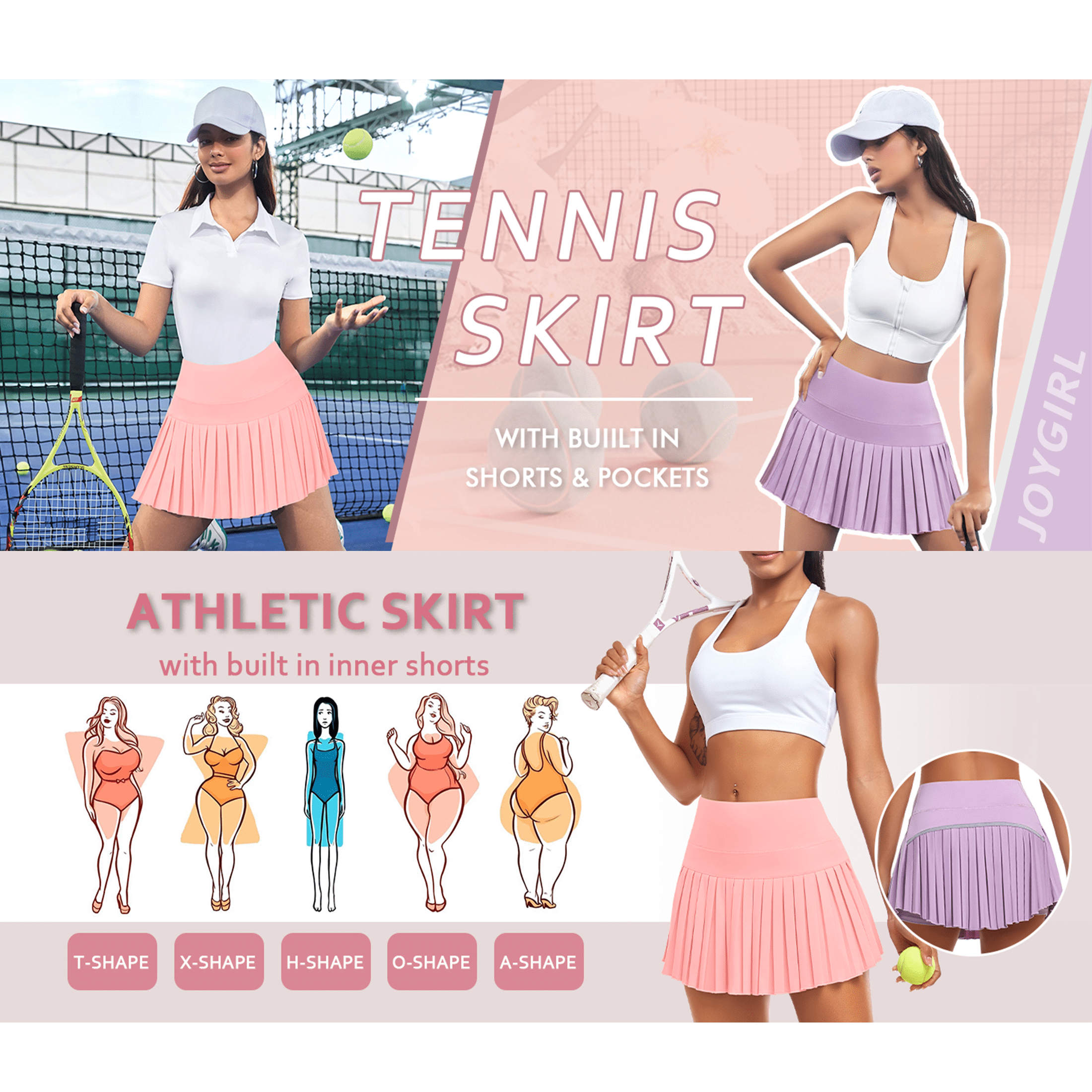 Joy Girl Rack JoyGirl Womens Pleated Tennis Skirt with Shorts High Waisted Golf Skort ...