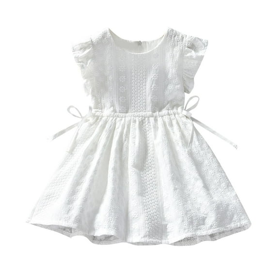 JoyHoop Baby Girls Cotton Dress Sleeveless Dress Ruffle Sleeve Toddler Tie Back Dress Kids Party Dresses