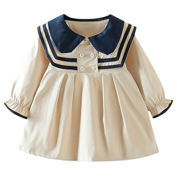 JoyHoop Baby Toddler Girls Dress long Sleeve Vintage Collar Summer Casual Mini Dresses