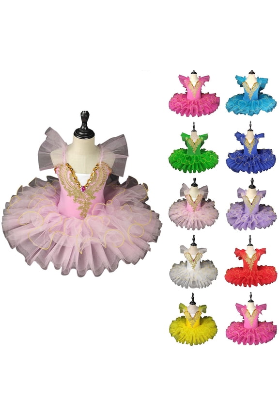 JoyHoop Ballerina Swan Lake Costume Dance Pancake Platter Tutu Ruffle Sleeve Floral Print Gymnastics Leotard Ballet Tutu