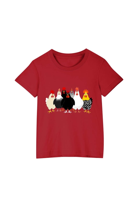 JoyHoop Chicken Tshirt Girls Cute T Shirts Kids Short Sleeves Country Casual Tee Tops