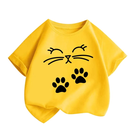 JoyHoop Cute Shirts for Girls Short Sleeve Cat Graphic Tees Crewneck Cartoon Casual T-Shirt Kids Summer Tops Clothes