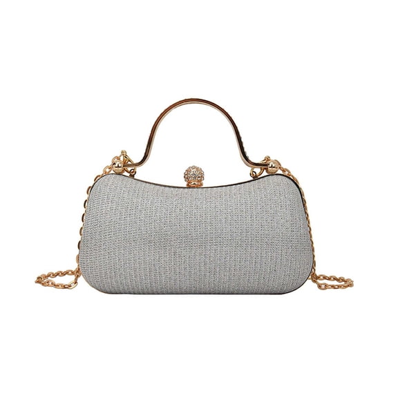 JoyHoop Elegant Rhinestone Evening Clutch with Chain for Women, Silver PU Handbag for Parties and Formal Events