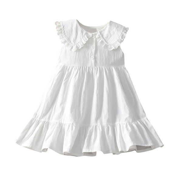 JoyHoop Girl Dress Summer Cotton Ruffle Halter Sleeveless Kids Casual Beach Party Dresses