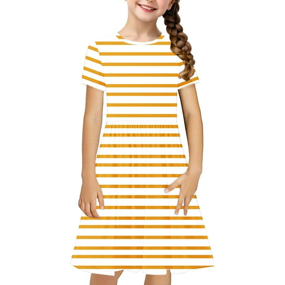 JoyHoop Girl'S Dresses Cute Print Short Sleeve Casual Sundress for Girls 4-14 Years