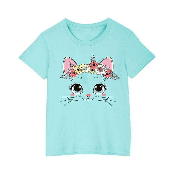 JoyHoop Girl's Cute Cat Graphic Tees Print Short Sleeve T Shirts Summer Tops