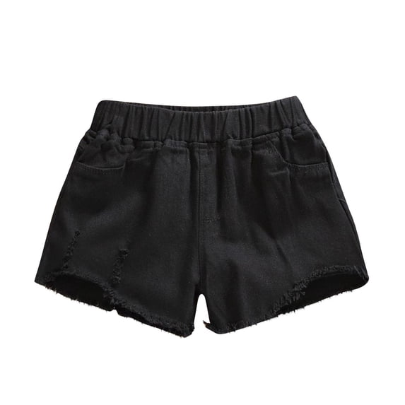JoyHoop Girl's Distressed Hem Elastic Waist Jean Shorts Straight Leg Denim Shorts