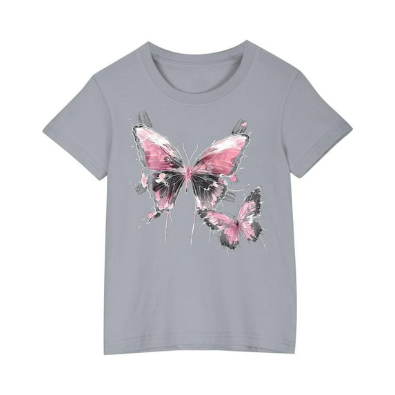 JoyHoop Girl's Short Sleeve Butterfly Graphic T Shirts Casual Summer Crew Neck Tee Tops