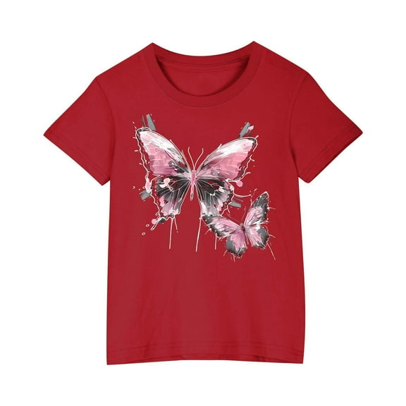 JoyHoop Girl's Short Sleeve Butterfly Graphic T Shirts Casual Summer Crew Neck Tee Tops