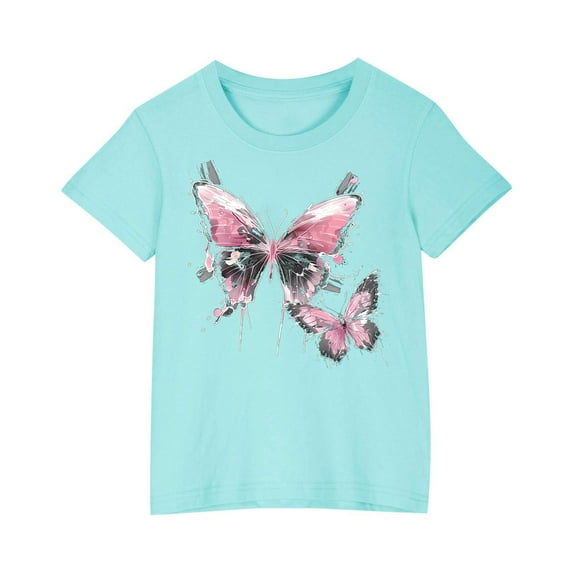 JoyHoop Girl's Short Sleeve Butterfly Graphic T Shirts Casual Summer Crew Neck Tee Tops