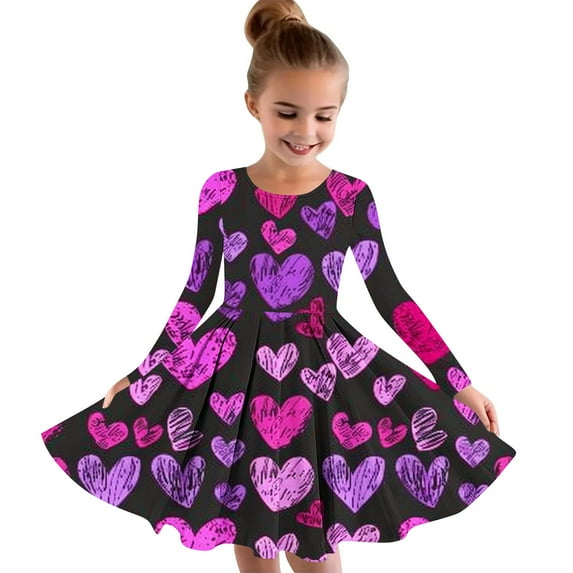 JoyHoop Girls Dress Long Sleeve Kids Toddler Little Big Girl heart Casual Dresses