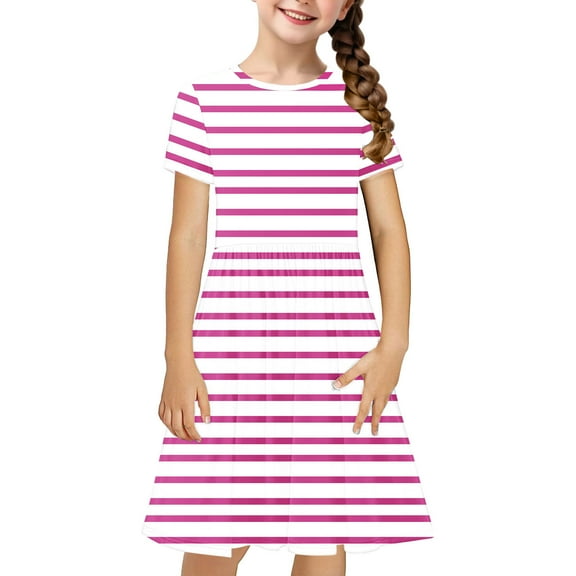 JoyHoop Girls Dress Summer Skater T-Shirt Dress Cotton Toddler Casual Short Sleeve Solid Color Dress for Kids 4-14 Years