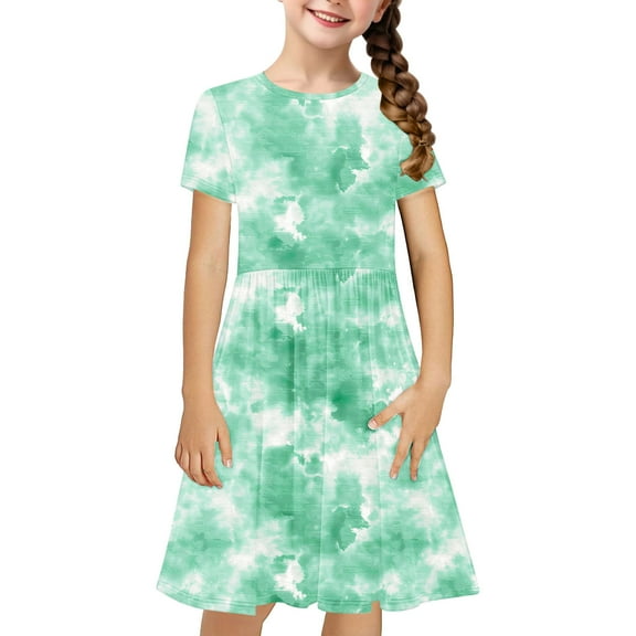 JoyHoop Girls Dresses Kids Toddler Casual Short Sleeve Midi Dress