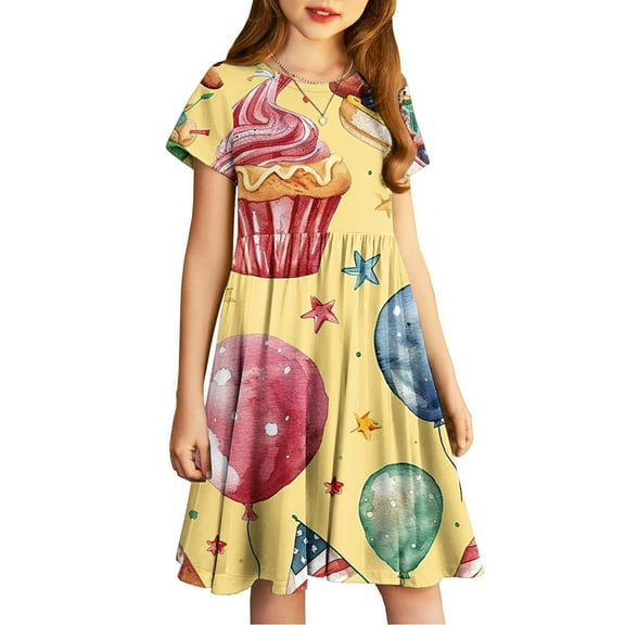 JoyHoop Girls Dresses Little Kids Short Sleeve Casual Dress for 4-14 Years