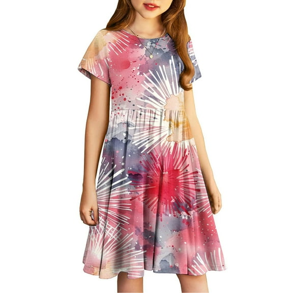 JoyHoop Girls Dresses Little Kids Short Sleeve Casual Dress for 4-14 Years