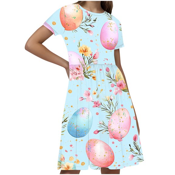 JoyHoop Girls Dresses Summer Swing Short Sleeve Casual Clothes for Little Kids
