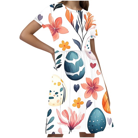 JoyHoop Girls Dresses Summer Swing Short Sleeve Casual Clothes for Little Kids