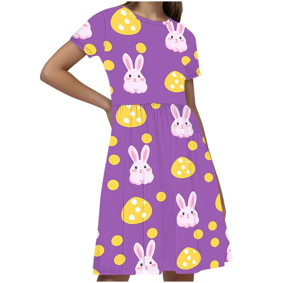 JoyHoop Girls Dresses Summer Swing Short Sleeve Casual Clothes for Little Kids