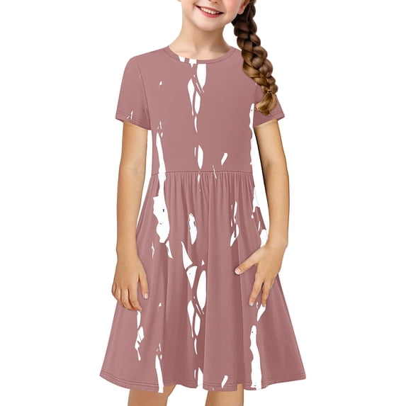 JoyHoop Girls Dresses Toddler Summer Sundress Kids Short Sleeve School Casual A Line Twirly Skater Dresses