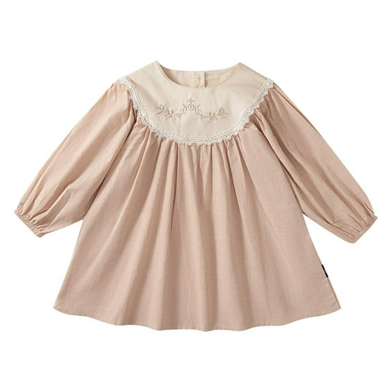 JoyHoop Girls Long Sleeve Dress with round Collar Floral Embroidery