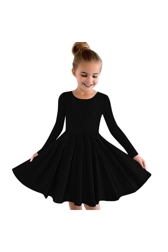 Girls Long Sleeve T-Shirt Dresses Kids Fall A-Line Twirly Skater Dresses 5-14 Years