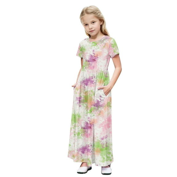 JoyHoop Girls Maxi Dress Casual Holiday Long Dresses with Pockets 5-14 Years