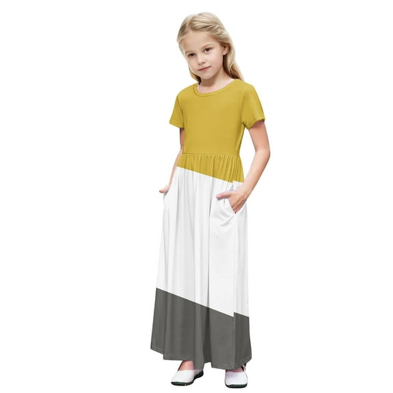 JoyHoop Girls Summer Short Sleeve Midi Dress with Pockets Casual Aline Flowy Tshirt Dress Floral Vocation Beach Sundress