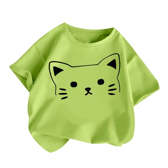 JoyHoop Girls T-Shirt Children Cute Cat Print Casual Short-Sleeved Summer Round Neck Top for Children Kids Clothes Boys Clothes