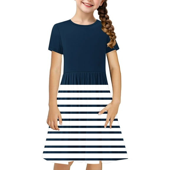 JoyHoop Girls Tie Dye Dress Clothes Kids Short Sleeve School Twirly Skater Dress Size 4-14 Years