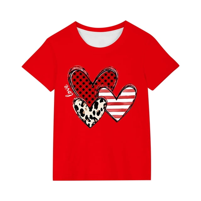 JoyHoop Heart Love Print Summer T-Shirt Short Sleeve Crew Neck Top Girls Clothing Summer Comfortabletee Shirt Softtee Tops
