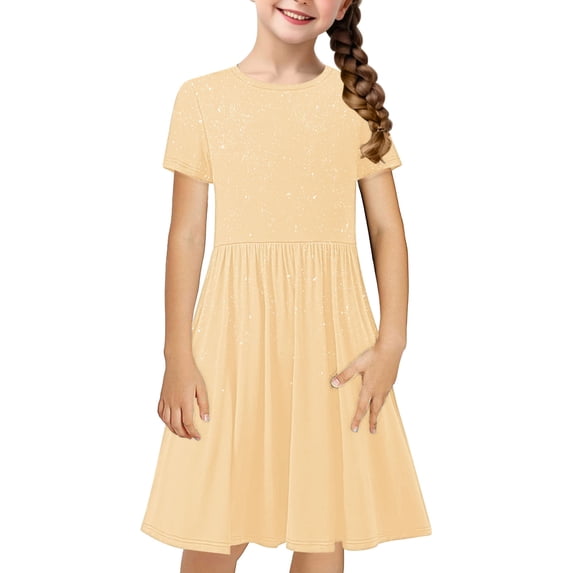 JoyHoop Little Girls Casual Cotton Dress Cartoon Print Short Sleeve Summer T-Shirt Skirt Dresses
