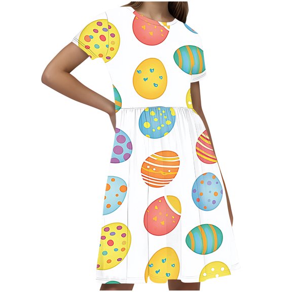 JoyHoop Little Girls Dress Short Sleeve Casual Kids Summer Sundress for 4-14 Years