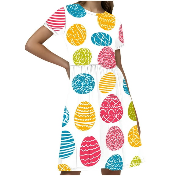 JoyHoop Little Girls Dress Short Sleeve Casual Kids Summer Sundress for 4-14 Years