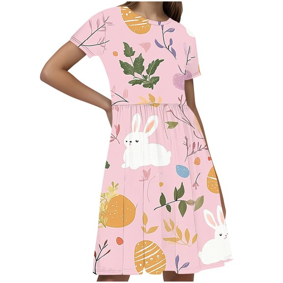 JoyHoop Little Girls Dress Short Sleeve Toddler Summer Sundress