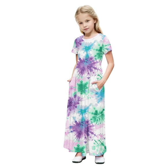 JoyHoop Little Girls Flower Dress Flower Maxi Dress Kids Casual Short Sleeve Floral Dress Outfit for Girls Size 3-14 Years