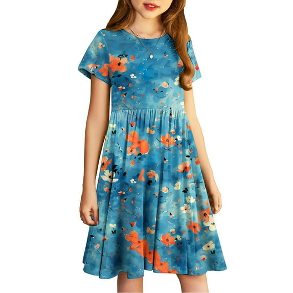 JoyHoop Little Girls Flower Dress Flower Maxi Dress Kids Casual Short Sleeve Floral Dress Outfit for Girls