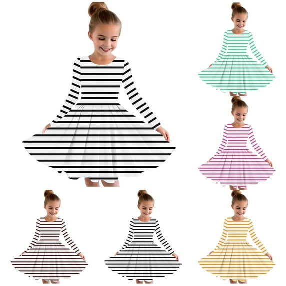 JoyHoop Little Girls Winter Swing Dress Long Sleeve Crew Neck Casual Dresses for Kids